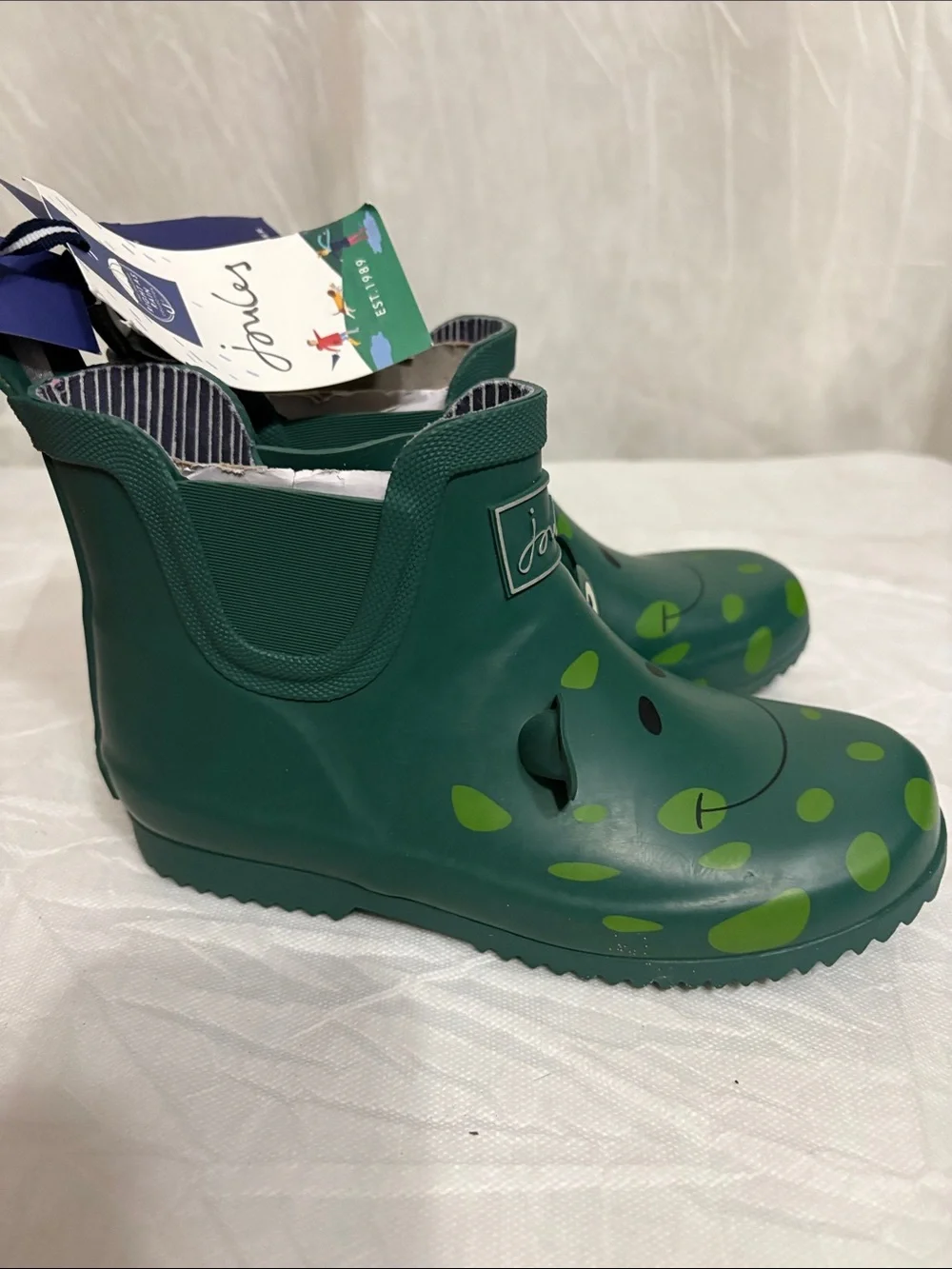 Joules Kids Green Frog Rain Boots size US 1 NWT